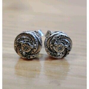 925 Sterling Silver Signed STE Round Tested As Diamond Stud Earrings 2g